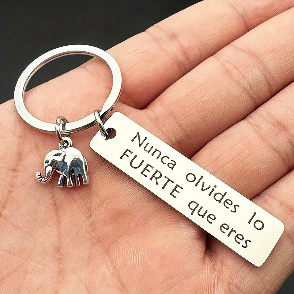 Inspirational Elephant Keychain Stainless Steel Pendant for Positive Energy and Car Backpack Decoration, a stylish accessory.