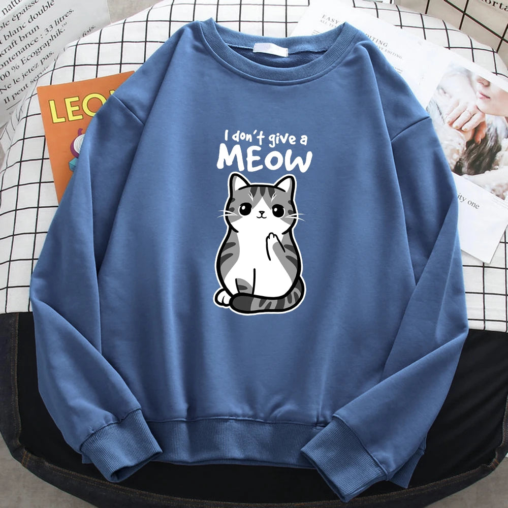 Funny Cat Cartoon Sweatshirt For Women I Dont Give A Meow
