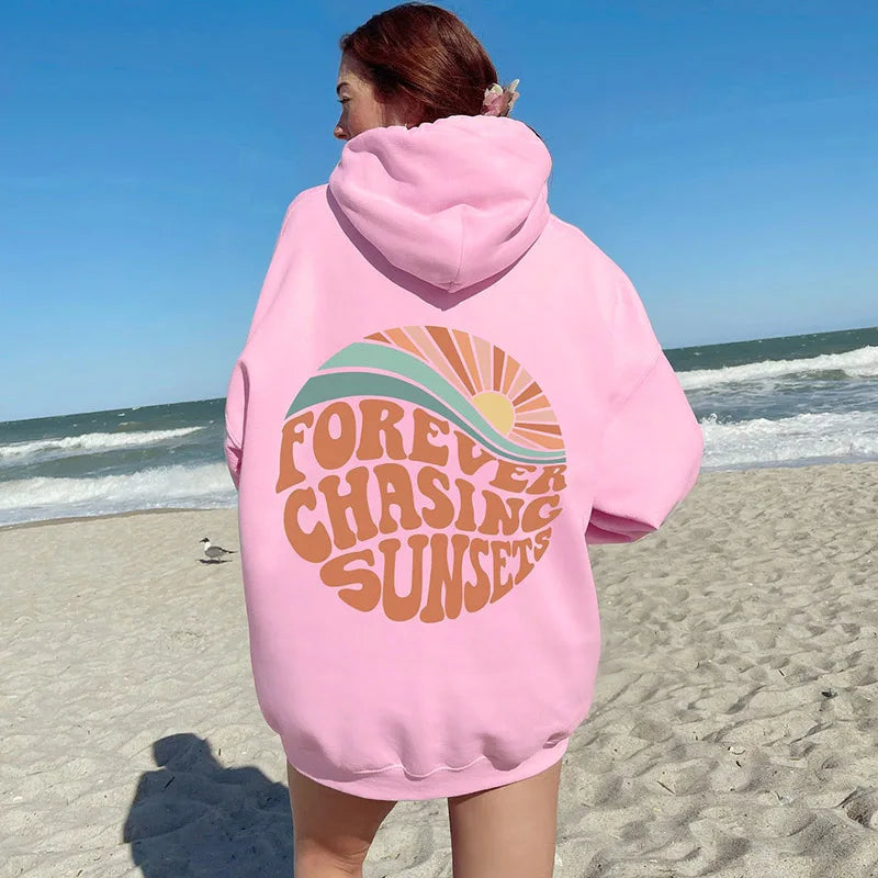 Christian Hoodie For Women Forever Chasing Sunset Pullover