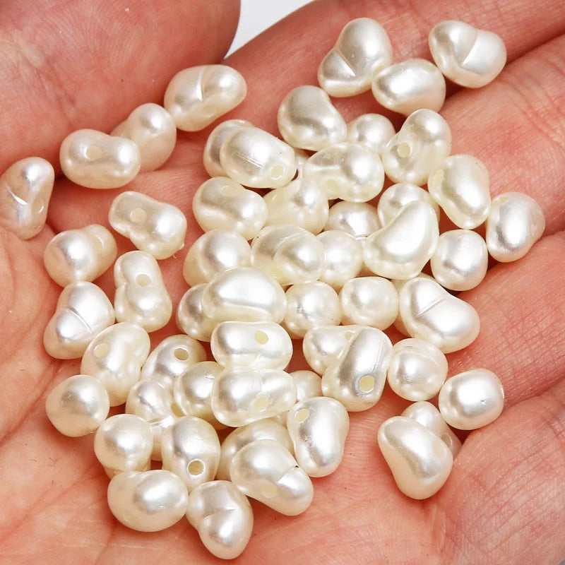 Craft stunning jewelry with 100pcs 7x10mm Irregular Beige Acrylic Pearl Beads for Jewelry Making and DIY Bracelet Necklace.