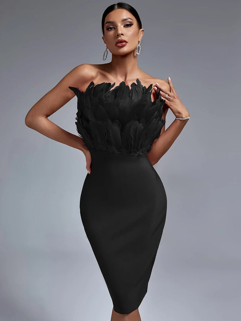 Black Bandage Dress Bodycon Midi Evening Strapless Party