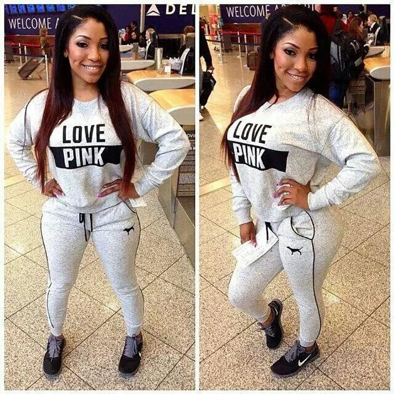 Women's Tracksuit Set 2 Piece Printed Letter Sweatshirt Long Sleeve