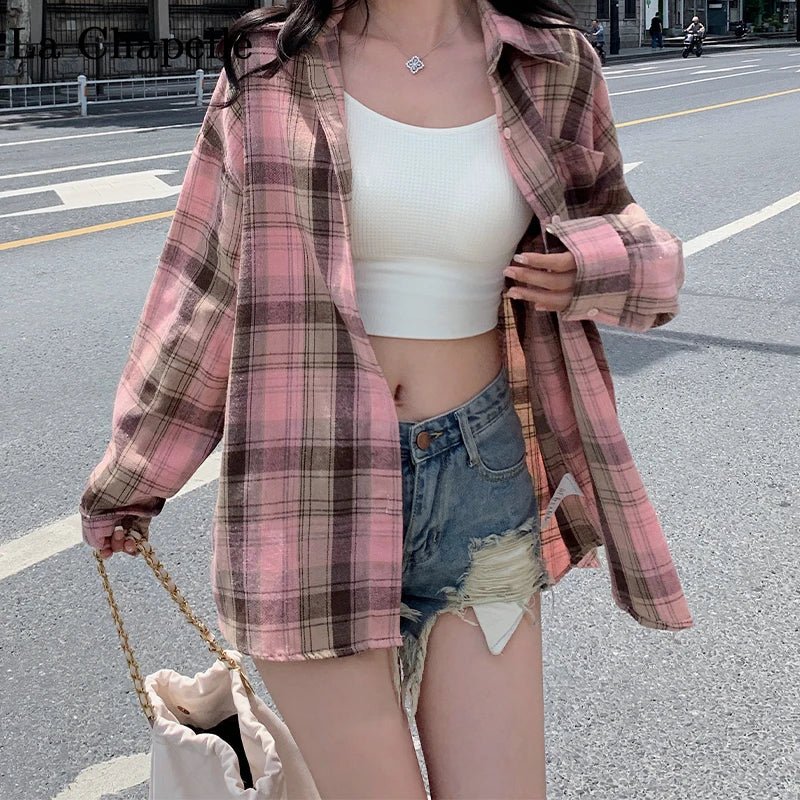 Stylish Red Plaid Button Down Shirt for Women and Teens, ideal for casual fall and winter outfits. Perfect for Christmas!