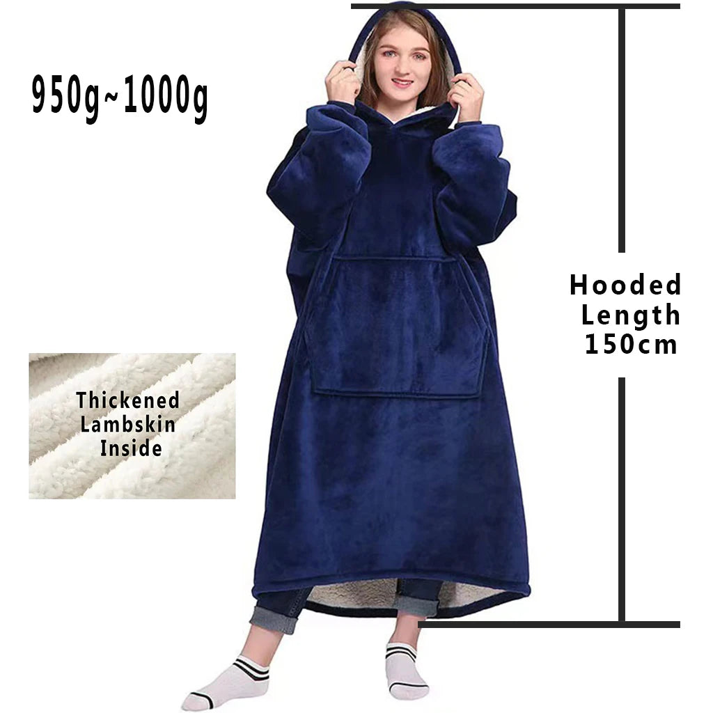 Winter Fleece Hoodie Pajama Set Oversized Sleepwear