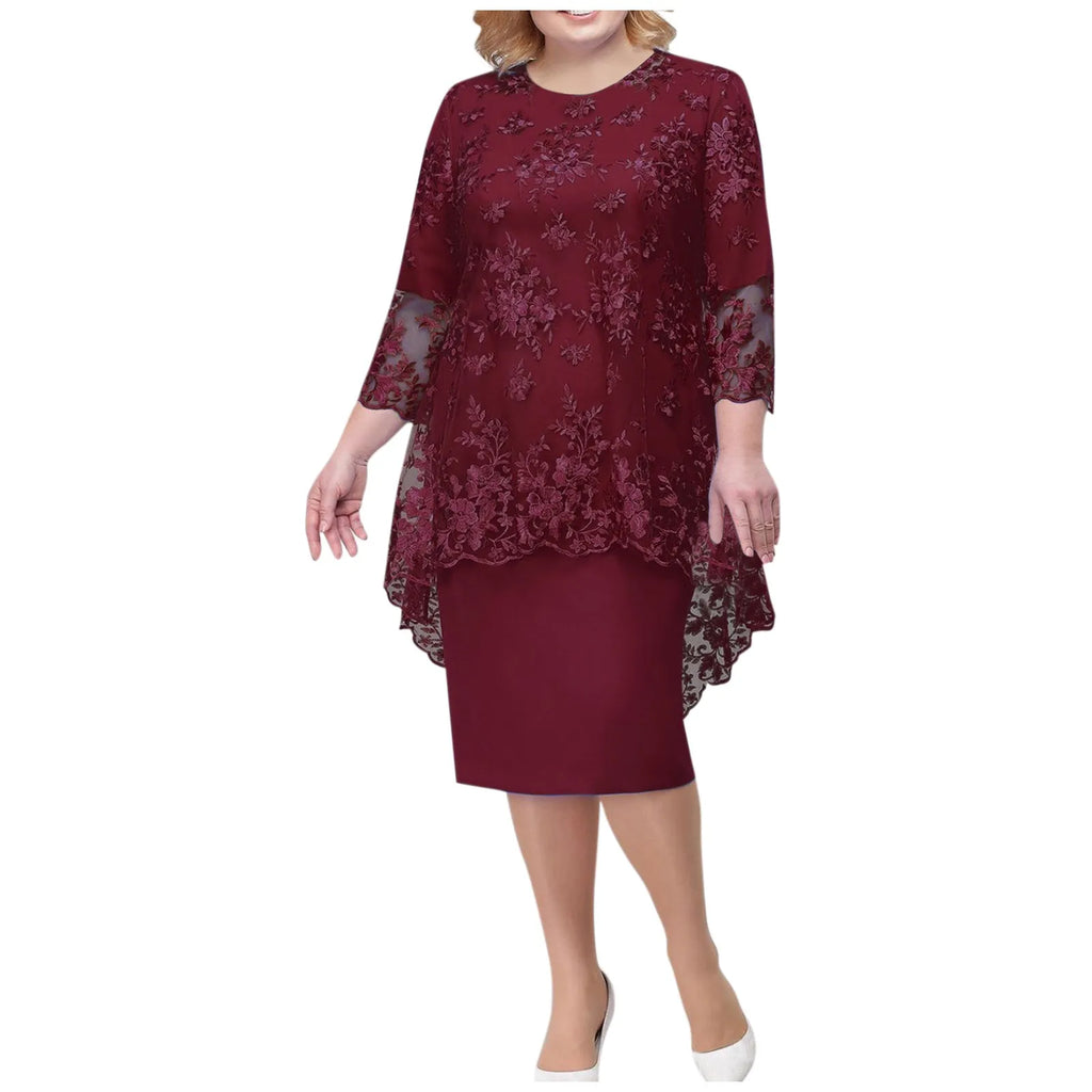 Lace Embroidery Two Piece Dress Set For Women Casual