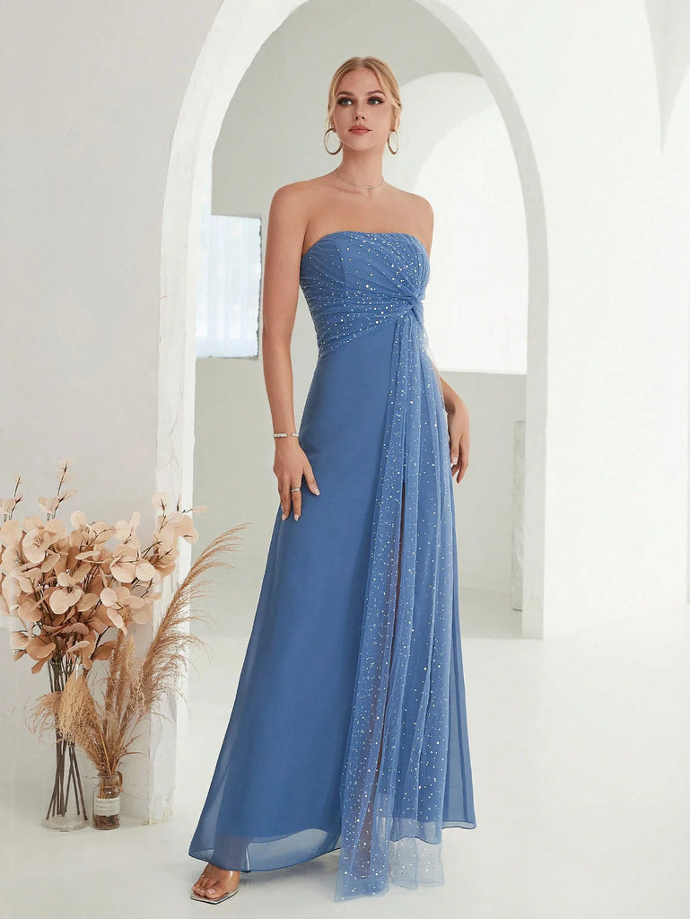 Strapless Chiffon Evening Dress For Party Ball Gown