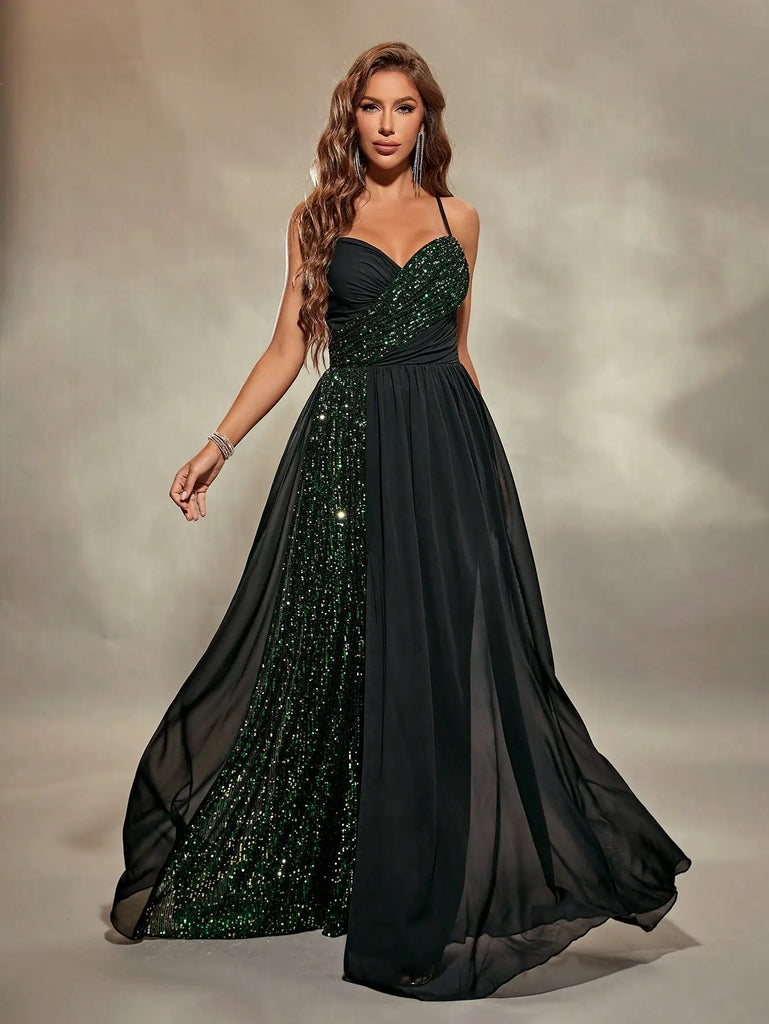Sweetheart Neckline Sequin Chiffon Ball Gown Evening Gown