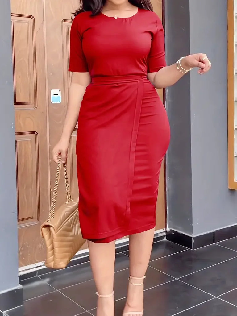 African Print Office Dress For Women High Waist Long Sleeve