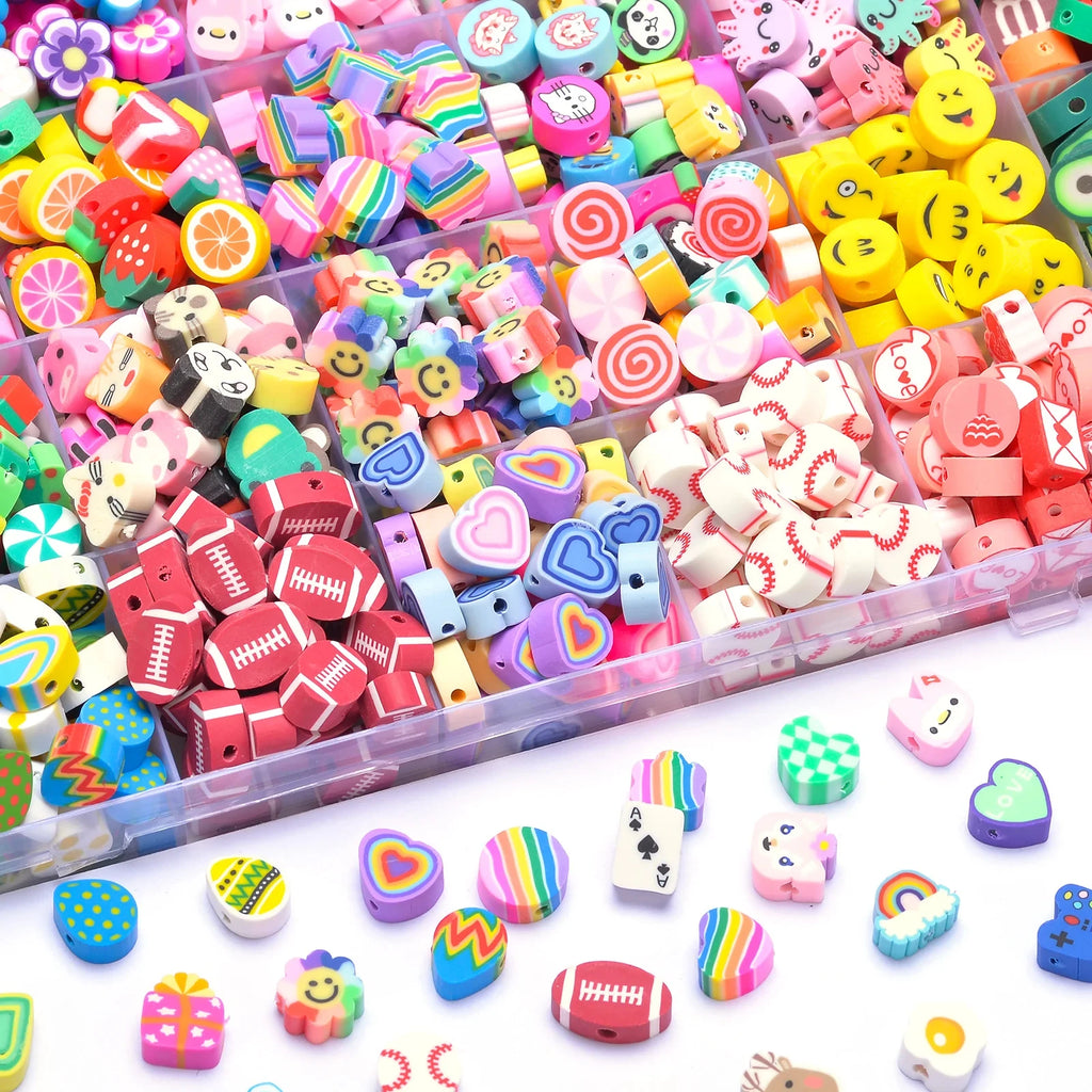 Colorful assortment of 30PCS 10mm Heart Shape Polymer Clay Beads for DIY Jewelry Making and Handmade Bracelets.
