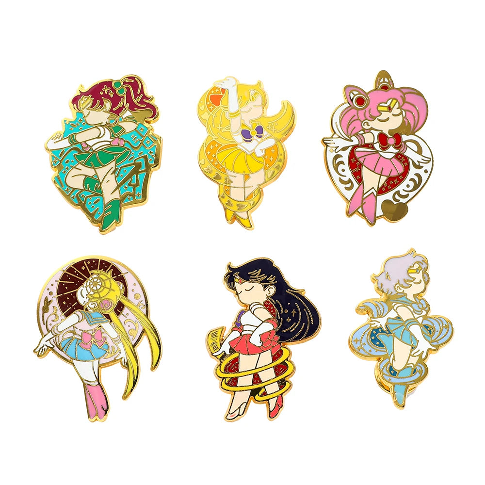 Adorable 6 Pcs Anime Brooch Set Cute Cartoon Enamel Pins Tsukino Usagi Jewelry Gift for Friends, perfect for anime lovers.