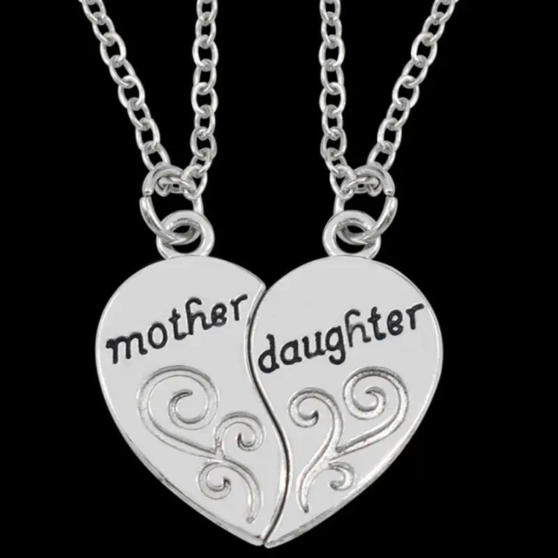 Antique silver plated parent child necklace set for mother daughter love jewelry, symbolizing connection and elegance.