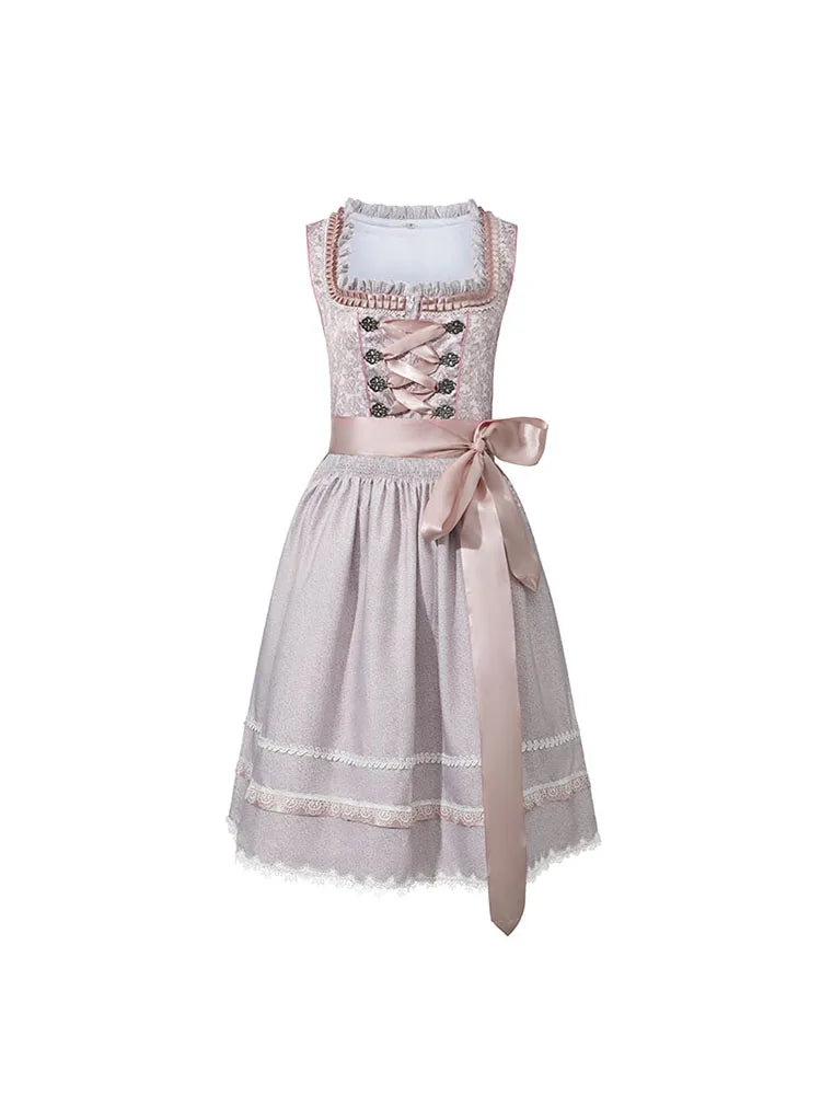Dirndl Dress Women Midi Apron Oktoberfest Pink Blue