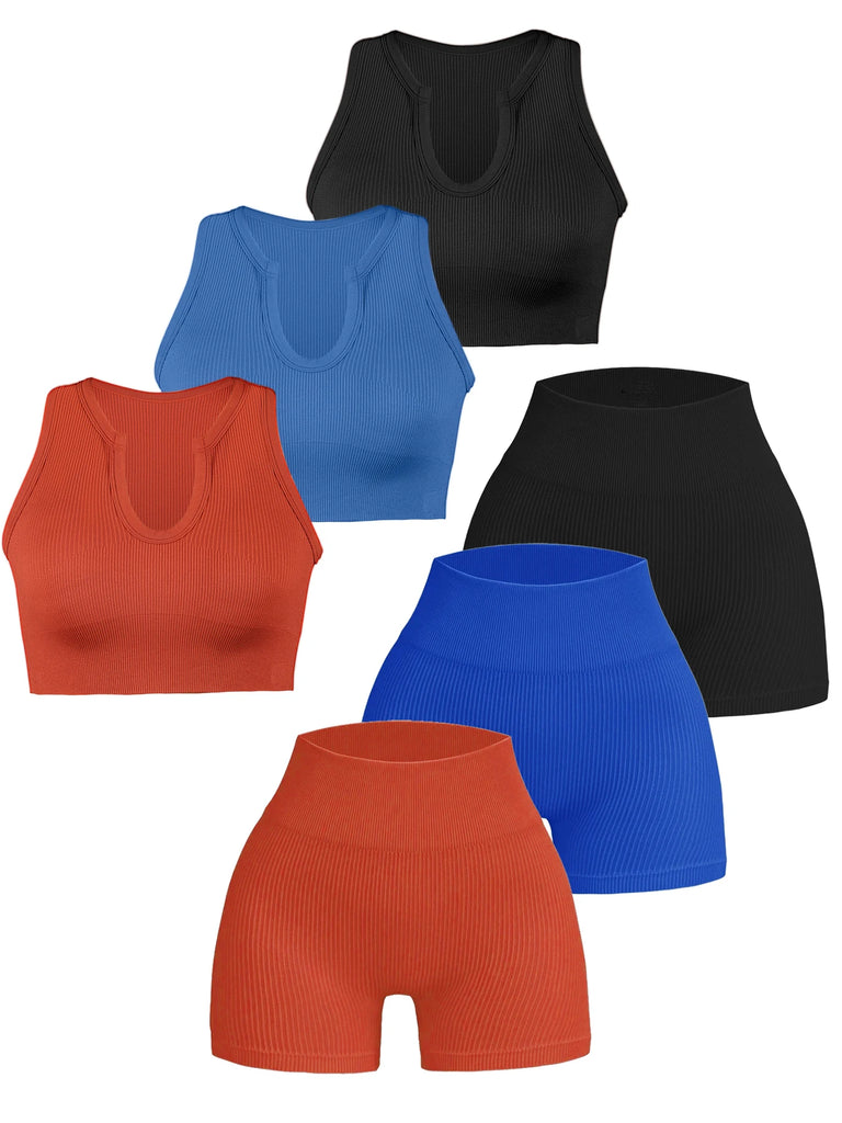 Seamless Two Piece Set Women High Waist Compression Top And Shorts