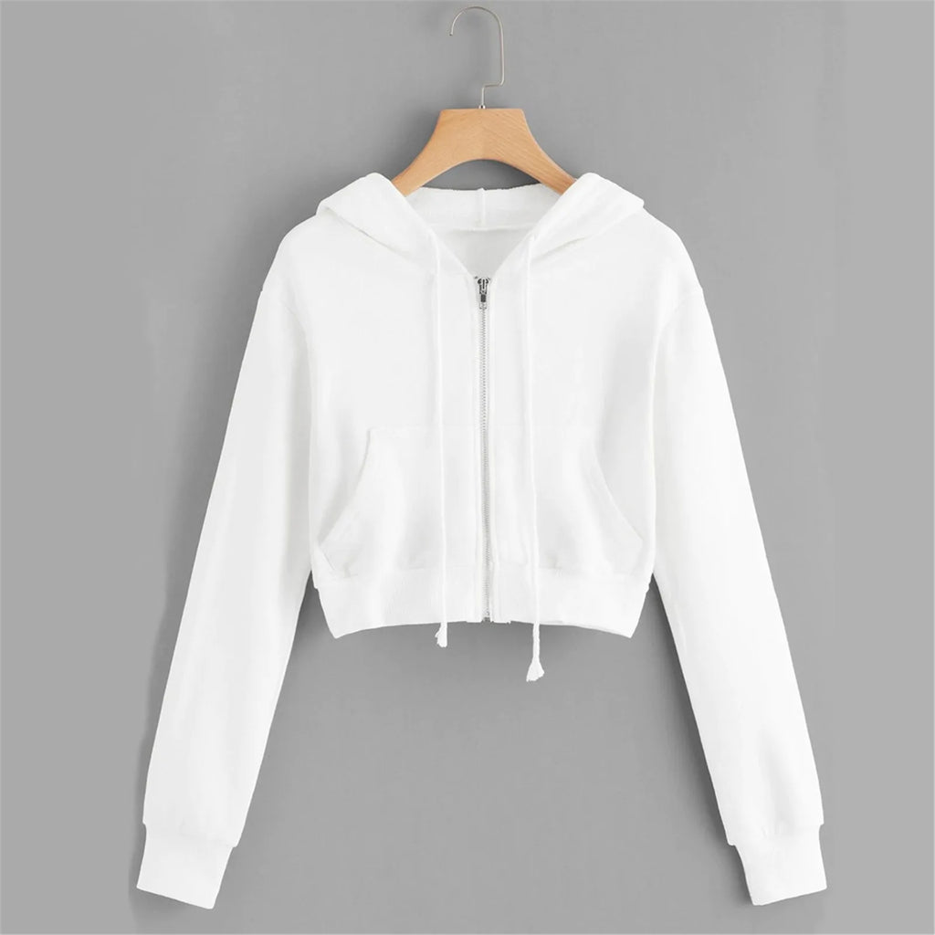 Womens Zip Pocket Hoodie With Drawstring Hooded Sweatshirt