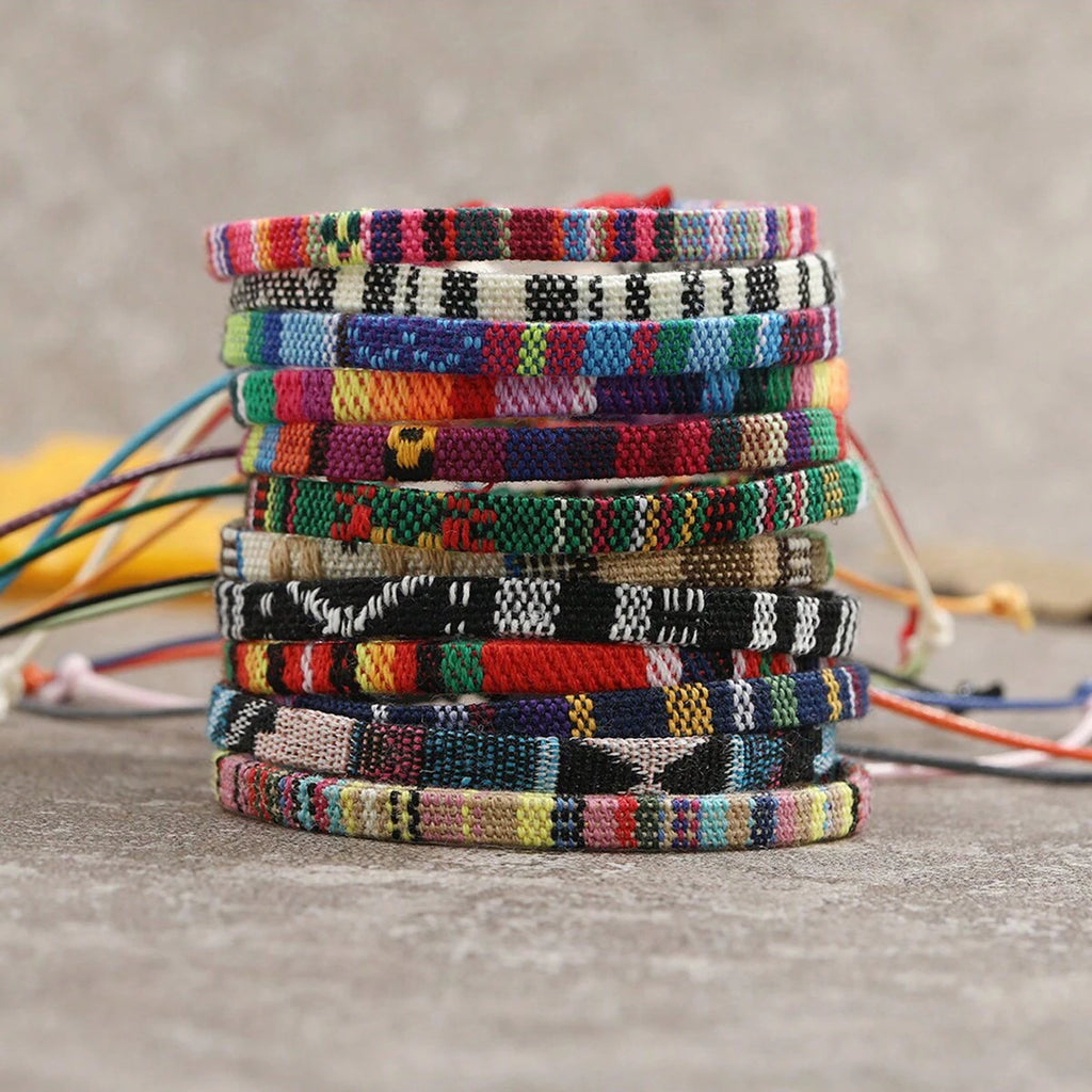 Colorful 12pcs Boho Beach Bracelets Set Handmade Braided Jewelry for Men and Women, perfect for summer style.