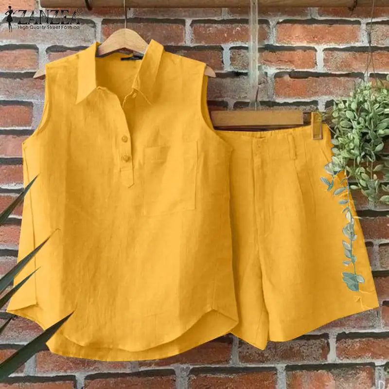 Women Sleeveless Tank Top And Shorts Set - Summer Two Piece Set