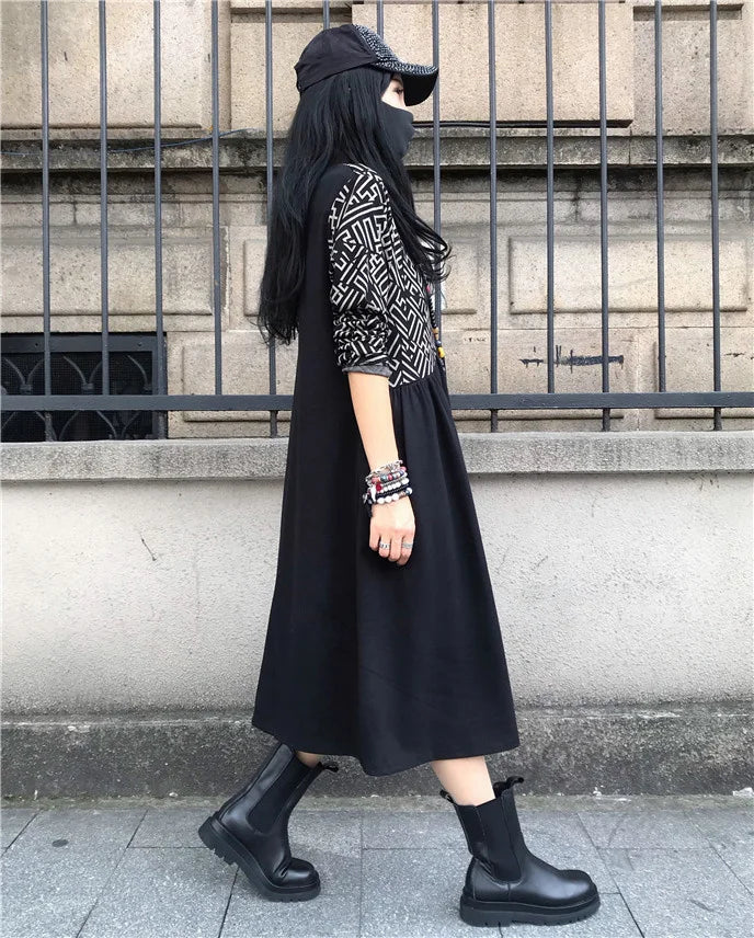 Loose Printed Turtleneck Dress For Women Elegant Casual