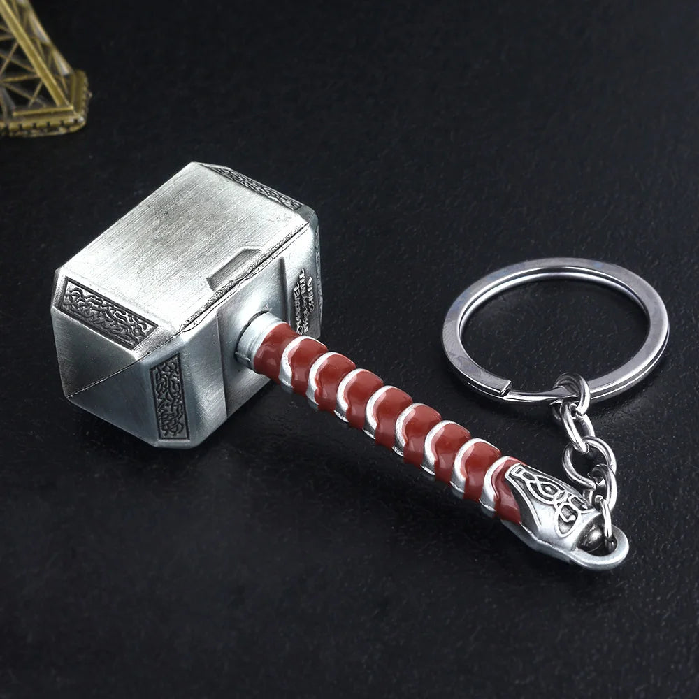Thor Hammer Keychain Metal Key Ring Cosplay Prop Accessory for Fans Bag Ornament and Car Pendant Gift; stylish and durable.