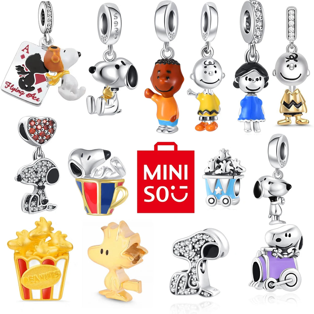 Snoopy Charlie Brown 925 Silver Charm Pendant for Women Fit 3mm Bracelets, perfect for stylish jewelry collections.