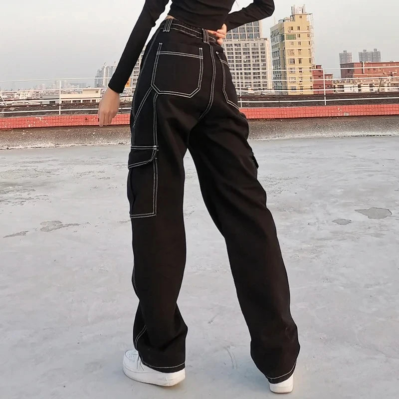 Khaki High Waist Jeans For Women Straight Leg Streetwear