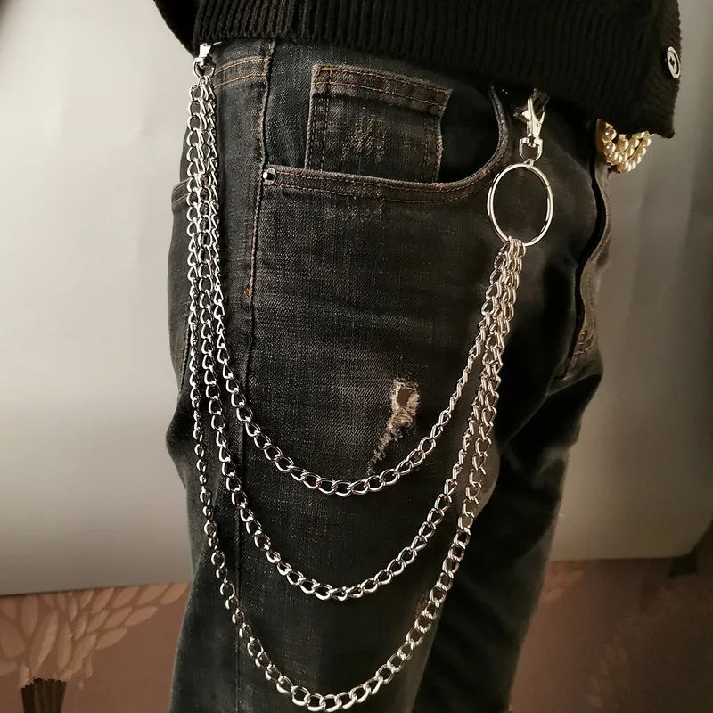 Metal Wallet Chain Keychain for Hip Hop Rock Punk Style Trousers with Hook and Clip Ring, perfect for stylish essentials.
