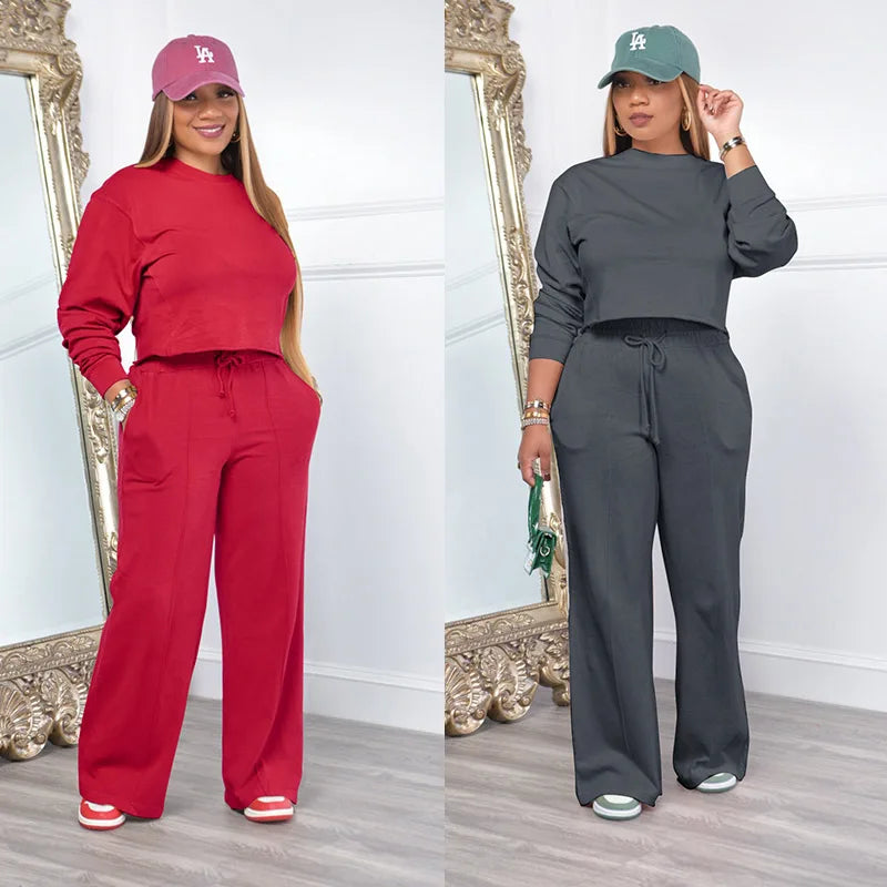 Women's Winter Tracksuit Set 2 Piece Pullover Top And Pants Warm Thick Solid Color Casual Athleisure Outfit