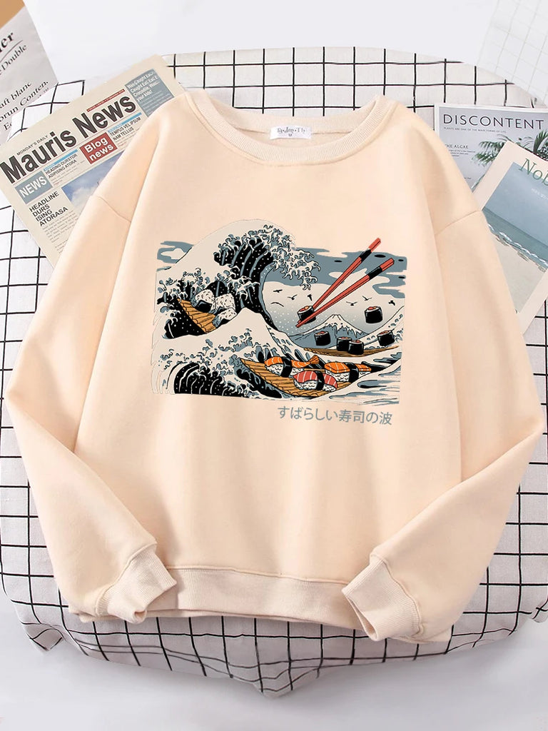 Sushi Wave Hoodie For Women Oversized Casual Sweatshirt