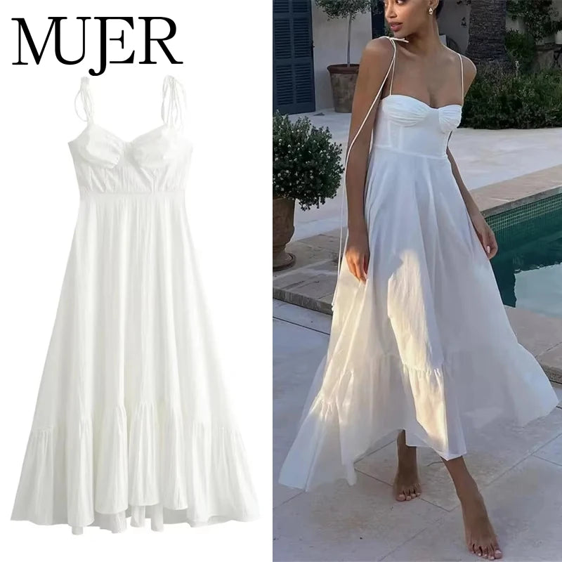 White Ruffle Backless Corset Slip Dress For Summer Party
