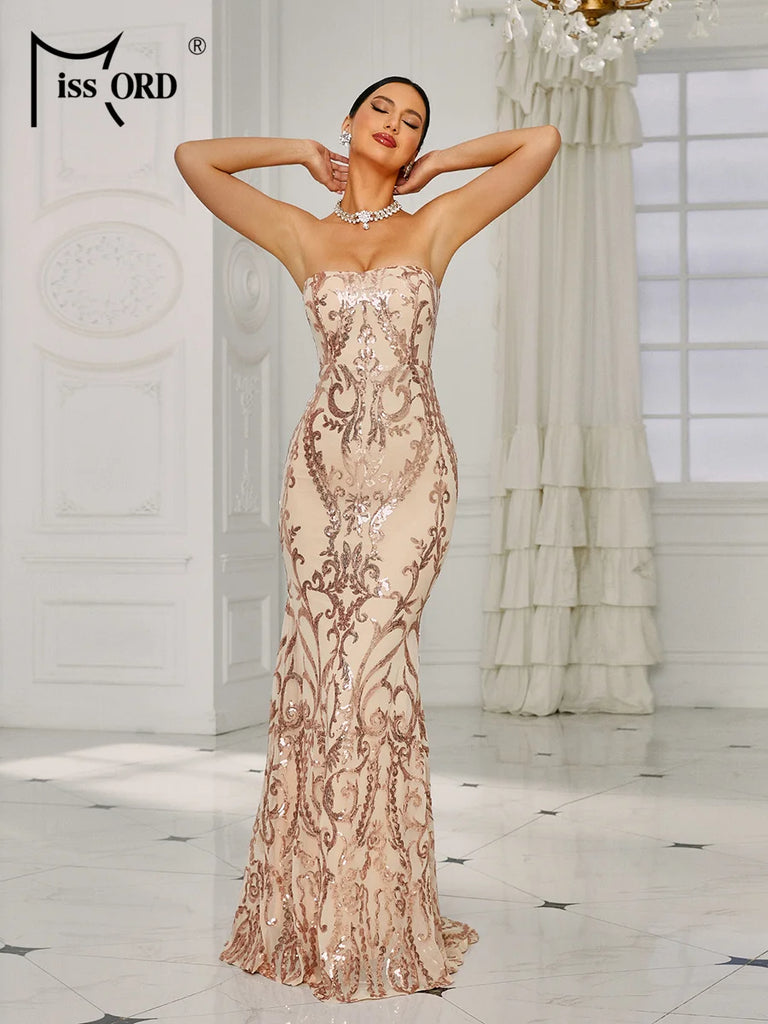 Strapless Sequin Mermaid Dress For Evening Wedding Party