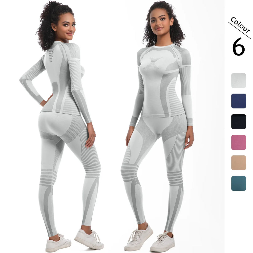 Women Thermal Skiwear Set Long Johns Yoga Fitness Workout Underwear for Snowboarding Running and Exercise