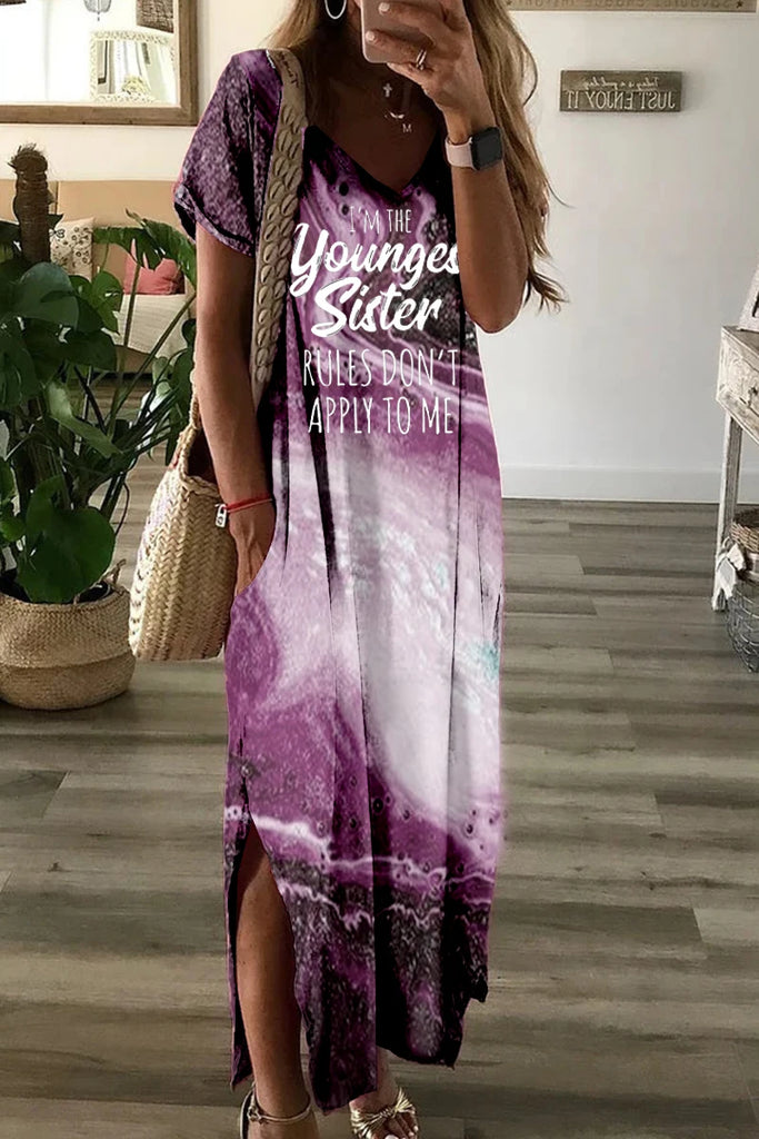 V Neck Short Sleeve Swing Dress For Women With Halo Print