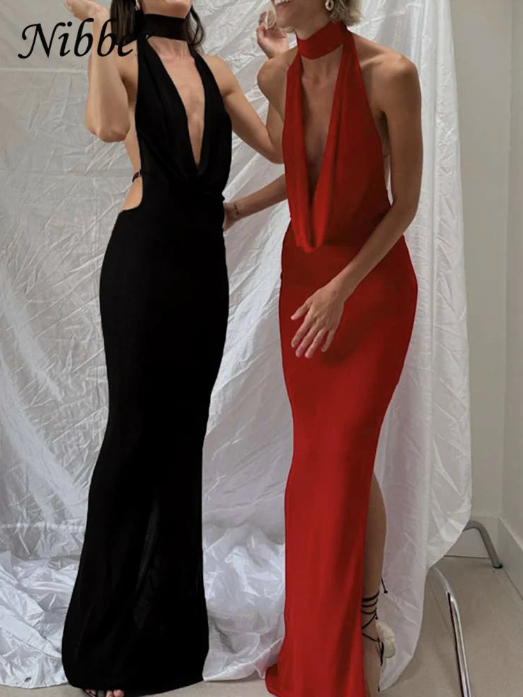 Backless Halter Bodycon Dress Women Evening Gown Silhouette