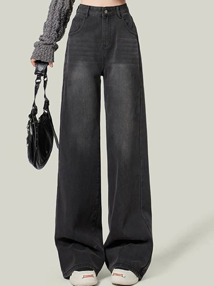 Korean High Waist Wide Leg Jeans For Women Slim Fit Denim