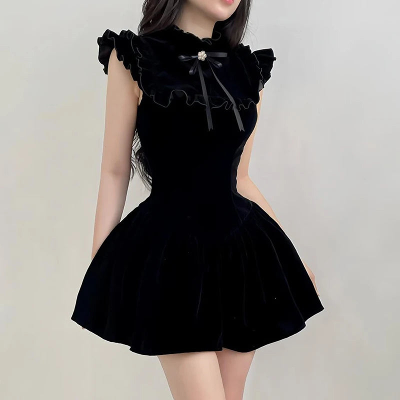 Black Velvet Mini Dress Sleeveless A Line Party Dress