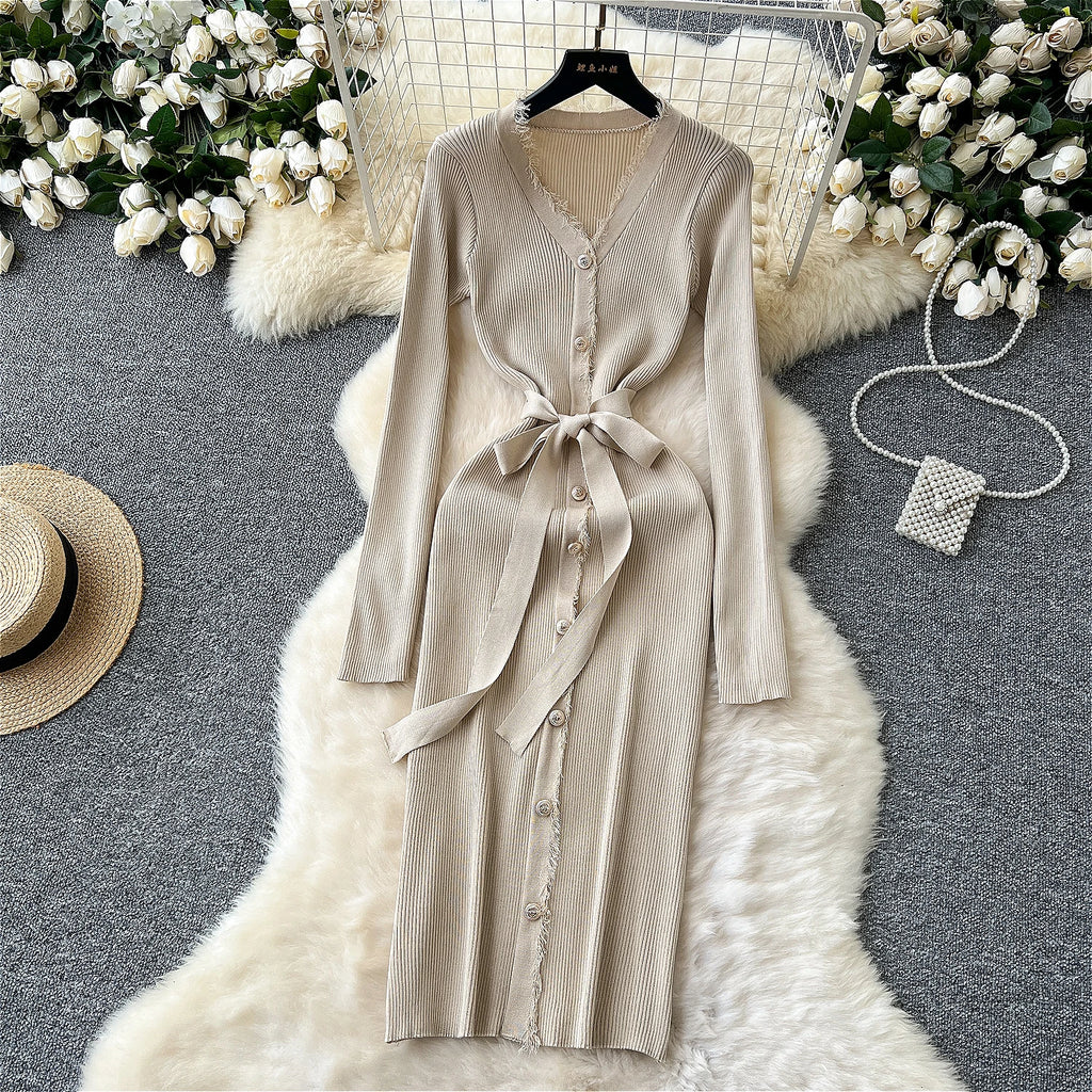 Womens Knit Dress Long Sleeve Sweater Casual Elegant