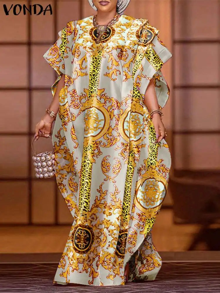 Satin Patchwork Maxi Dress Bat Wing Sleeve Elegant Dress