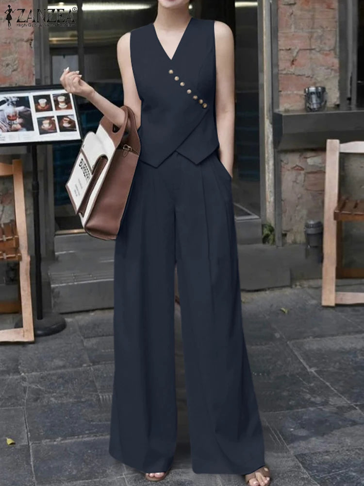 Women's Summer Two-Piece Tracksuit Set With Sleeveless Blouse And Pants