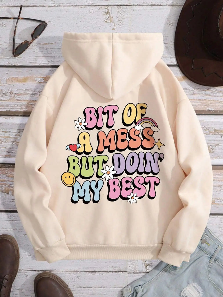 Letter Print Hoodie For Women Cozy Warm Fleece Sweatshirt