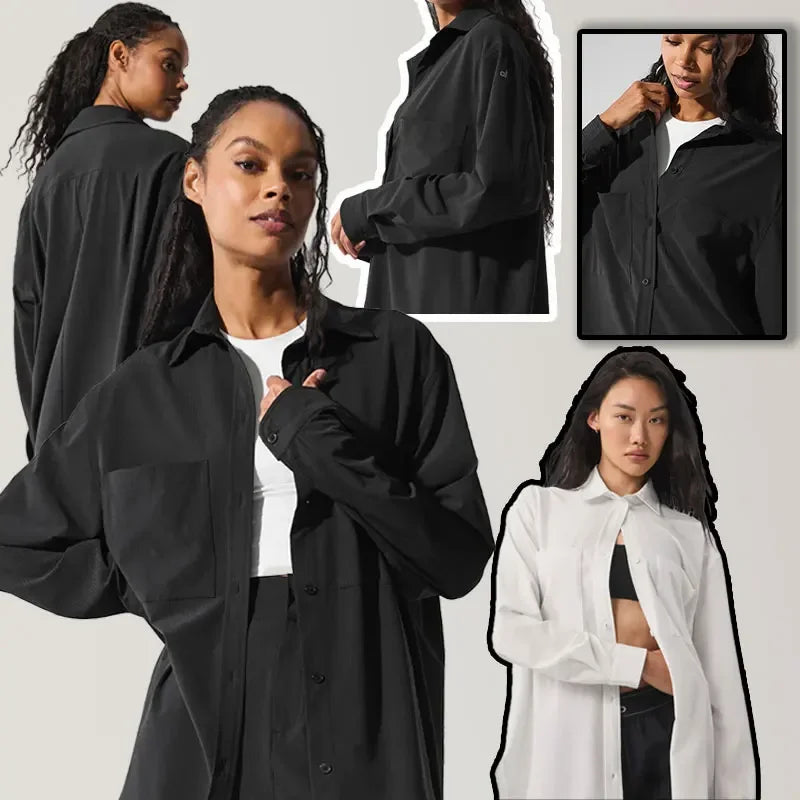 Discover the Ladies Dream Button Front Long Sleeve Loose Blouse, a breathable casual outdoor shirt with a comfortable fit.