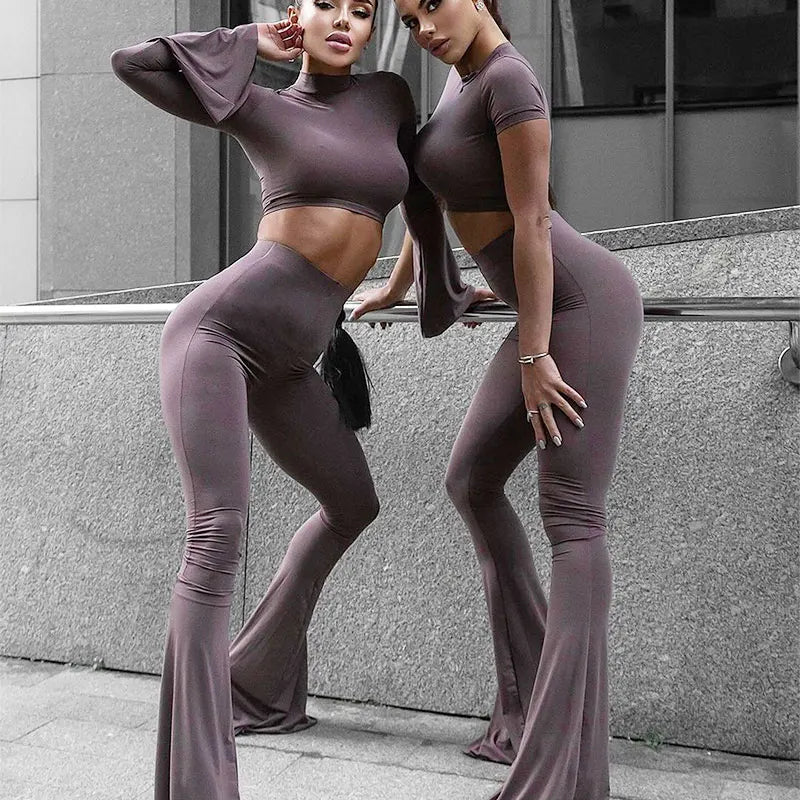 Women’s Spring Two Piece Set With High Collar Top And Slim Pants