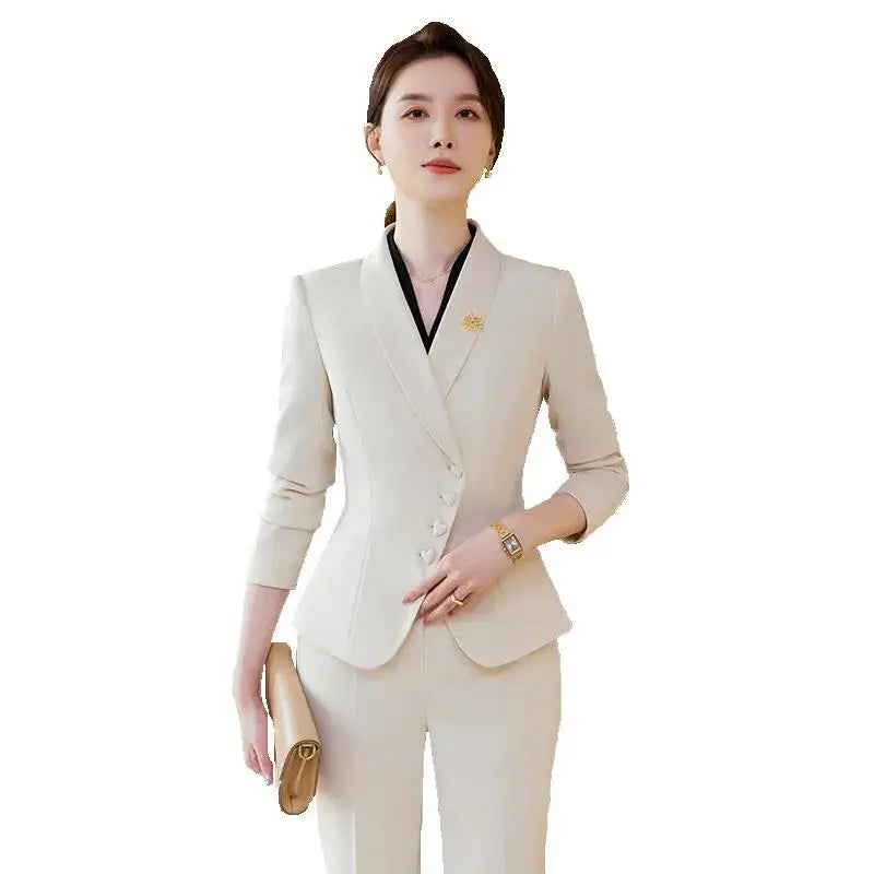 Elegant Ladies Formal Pant Suit Set with Blazer and Trousers for Professional Business Attire, perfect for autumn work wear.