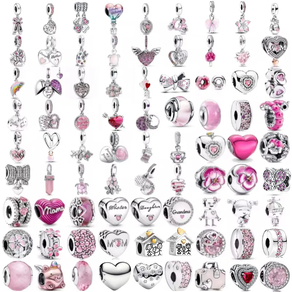 Add elegance to your jewelry with the Pink Flower Caterpillar DIY 925 Sterling Silver Bead for Bracelet Bangle Jewelry Accessories.