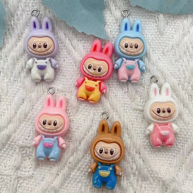 Colorful 10PCS Kawaii Rabbit Resin Pendants for DIY Necklaces Bracelets Earrings and Keychain Accessories, perfect for crafting.