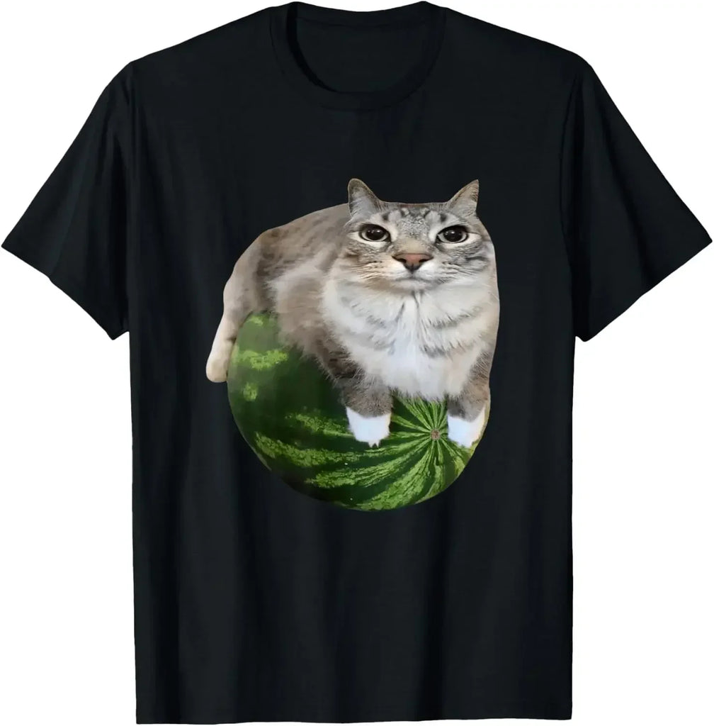 Watermelon Cat Meme T-Shirt Funny Unisex Summer Top with Stylish Watermelon Print