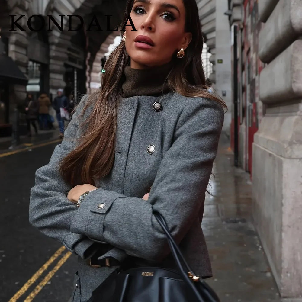 Women Streetwear Suit Set Double Breasted Jacket and Skirt