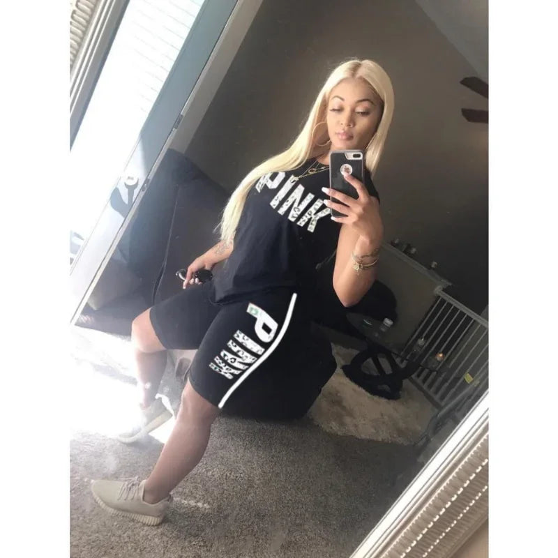 Women’s Casual Sportswear Set with Trendy Letter Pattern Print Stylish Personality Two-Piece Suit for Everyday Comfort.