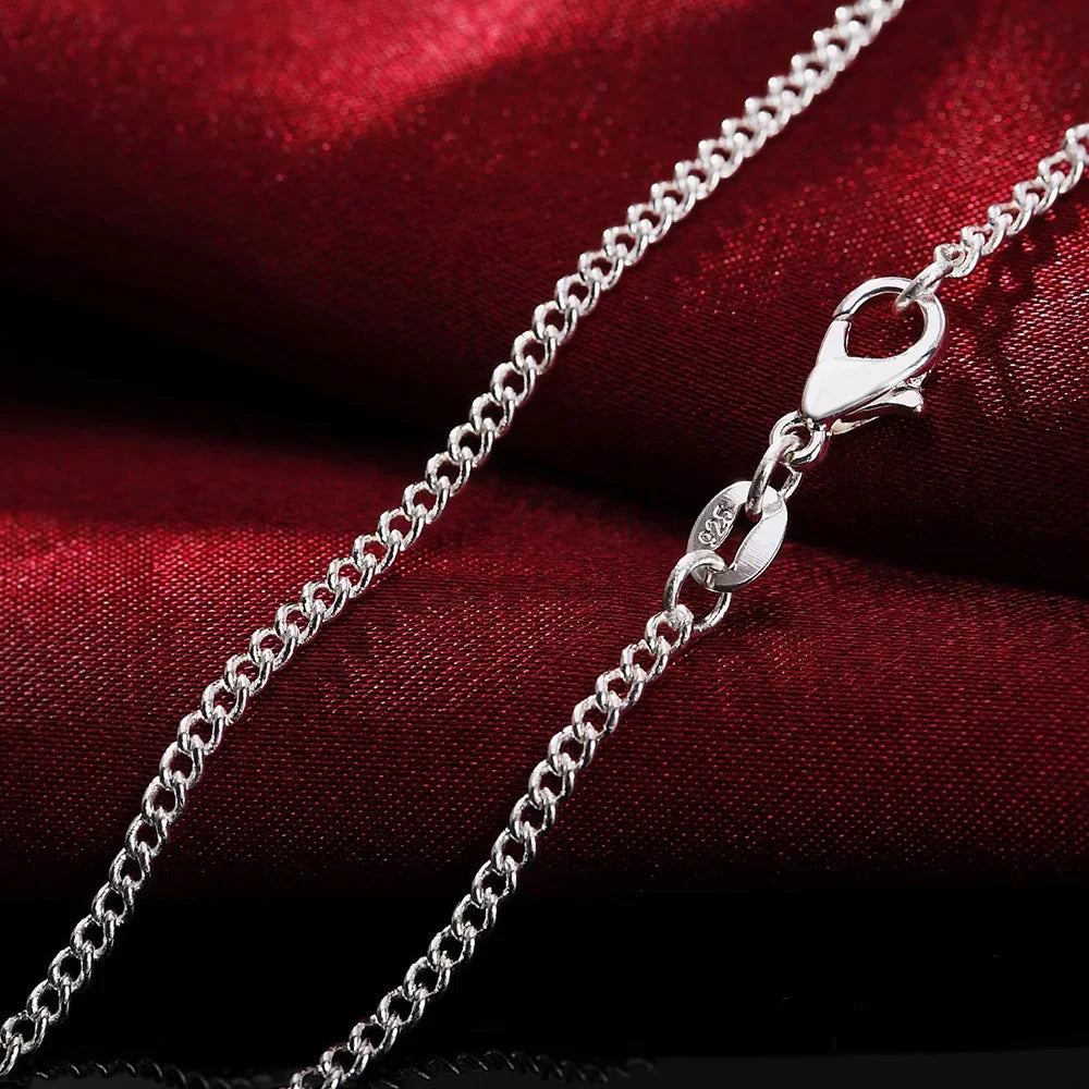 925 Sterling Silver Necklace 2MM String Chain for Women and Men, a high-quality gift in sleek design, 16 to 30 inches long.