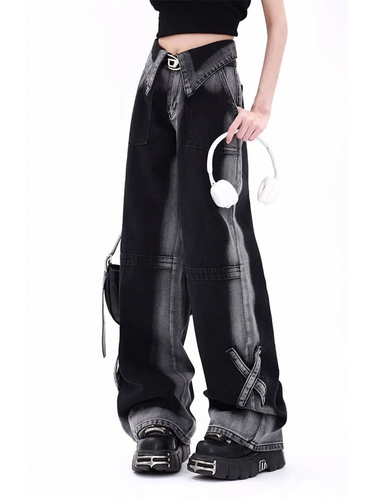 Vintage Black Wide Leg Jeans For Women Y2K Style Chic