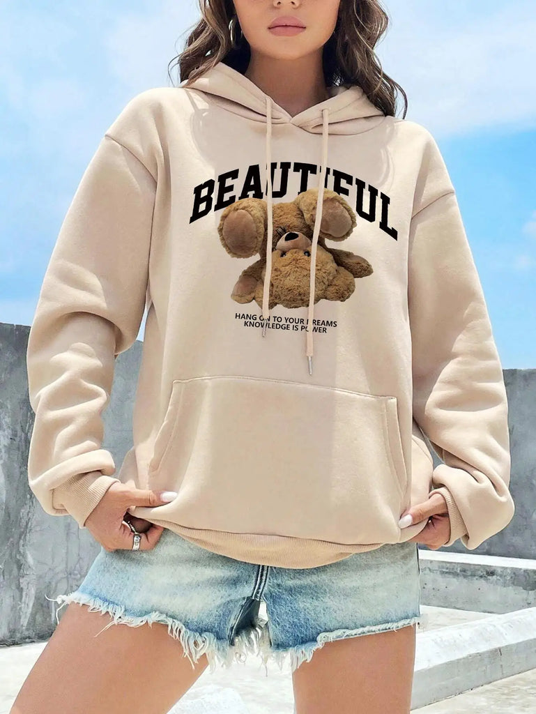 Upside Down Teddy Bear Hoodie For Women Fleece Warm Casual