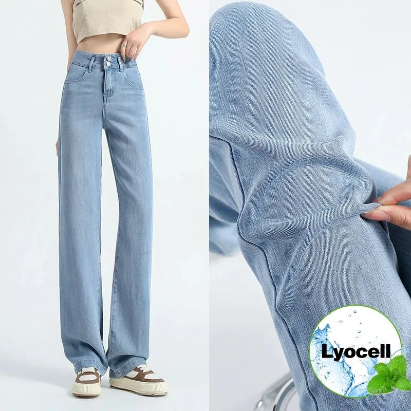 Lyocell Wide Leg Jeans for Women Baggy Summer Style